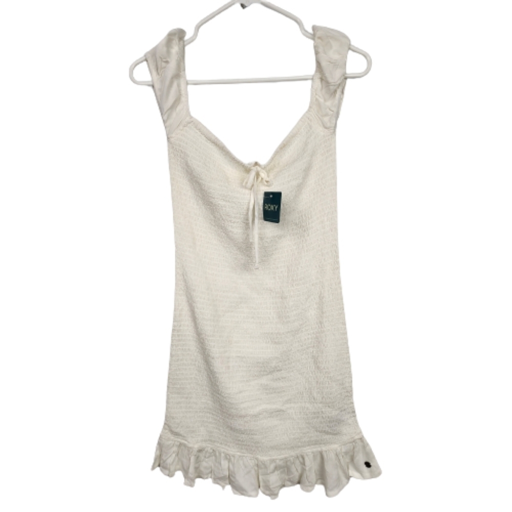 Roxy NWT Smocked White Bodycon Ruffle Dress Size Large